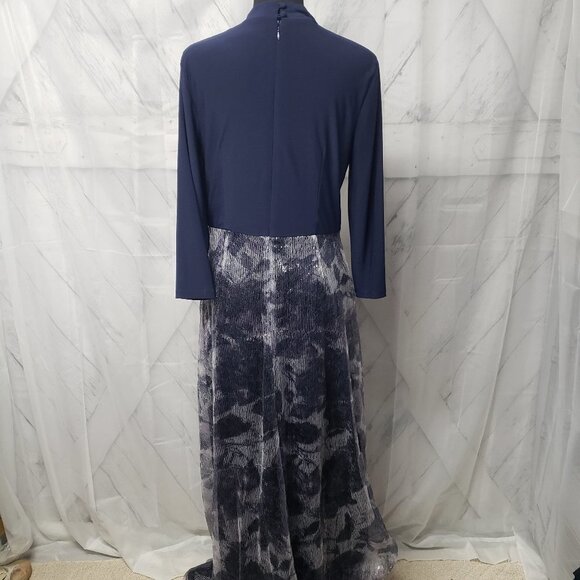 Leslie Fay Navy Sequin Maxi Evening Gown Size 10 - Picture 8 of 15